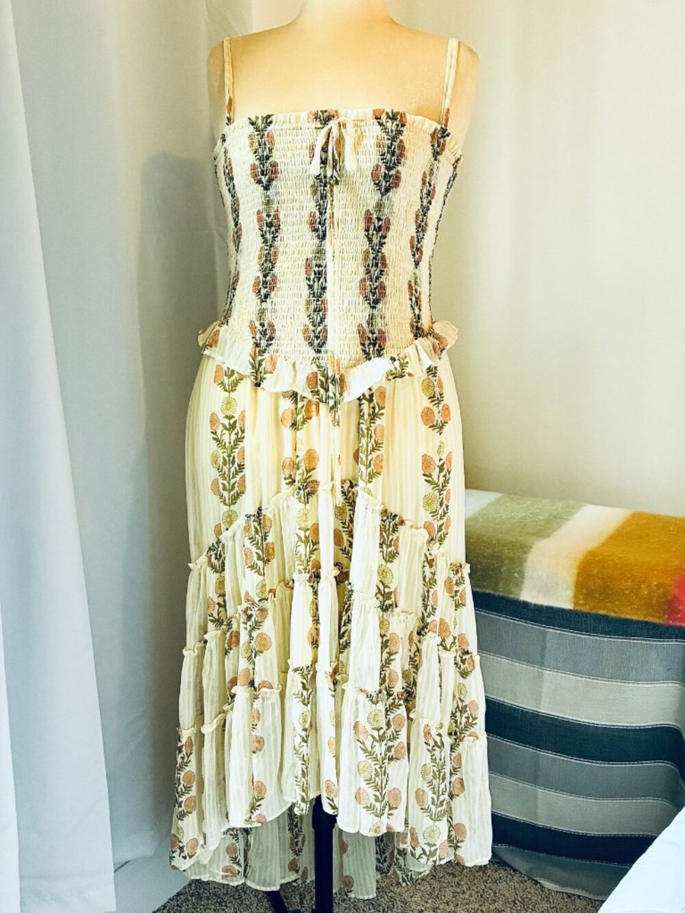 Free People Alejandro Floral Midi Dress in Yellow & Green (L) New With Tag - Picture 6 of 13